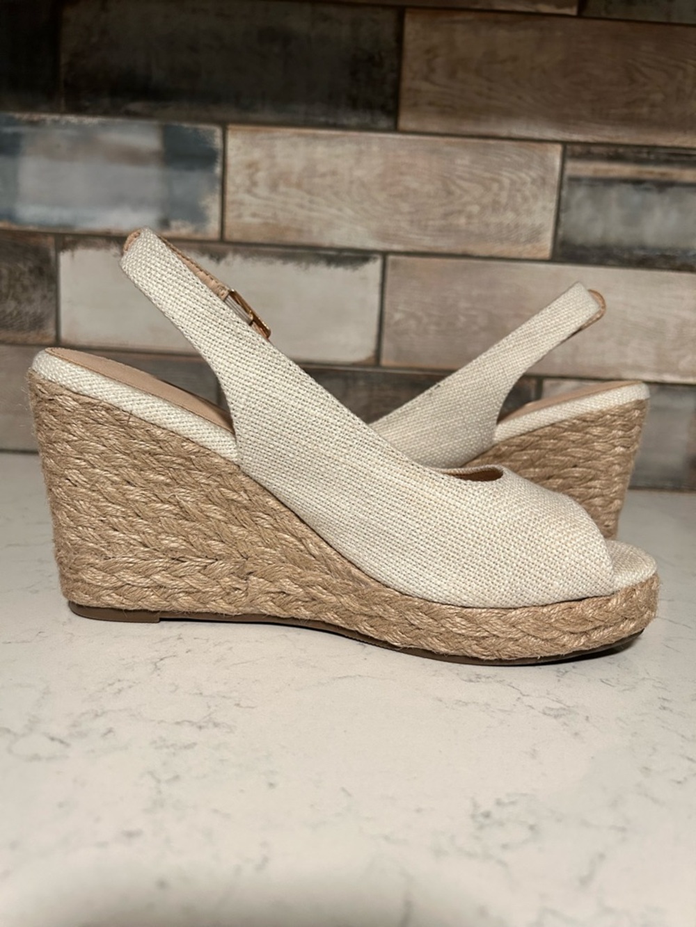 Women’s Ivory Espadrille Wedge Slingback Peep-Toe Sandal - Picture 4 of 15
